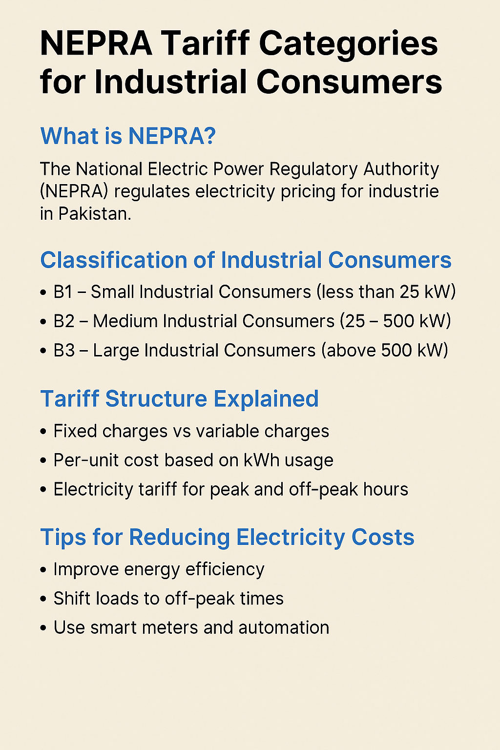 Understand NEPRA Tariff Categories for Industrial Consumers